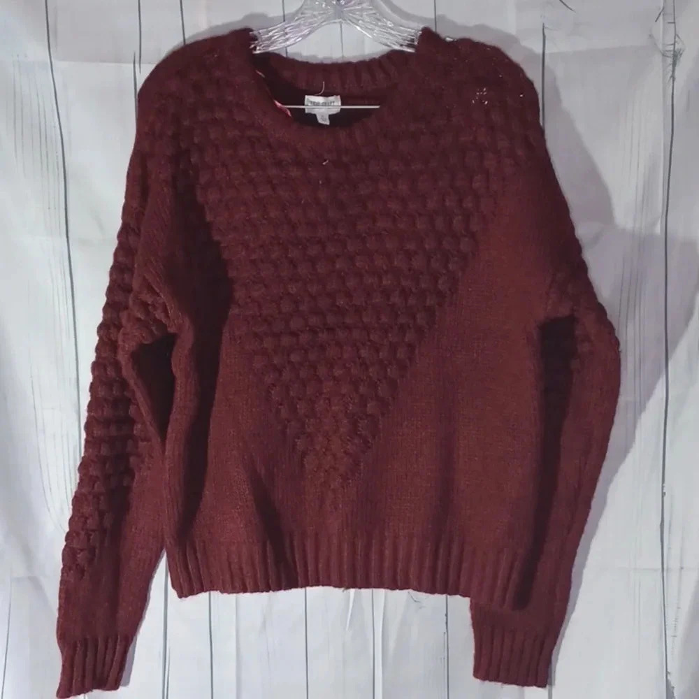 True Craft Burgundy Popcorn Knit Chic Cabincore Sweater NWT